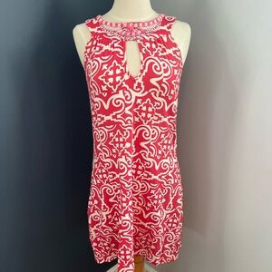 Joyous & Free Pink & White Beaded Keyhole Sleeveless Shift Dress